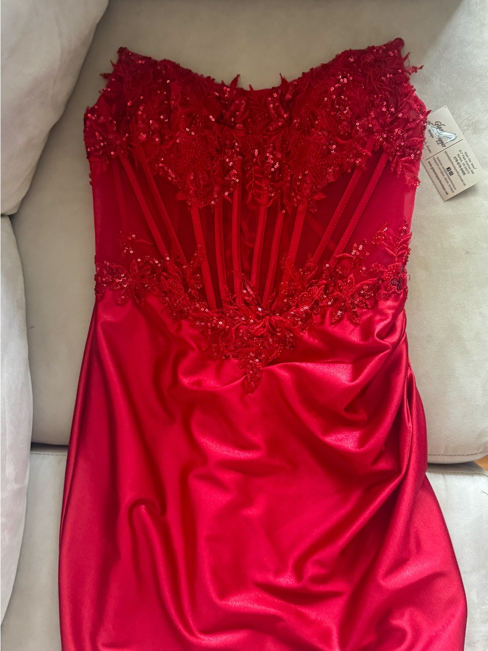Red Embellished Satin Dress